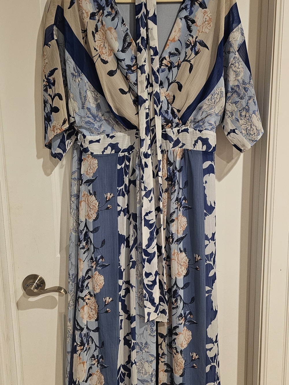 Studio One Blue Floral Maxi Dress with Peach Accents
